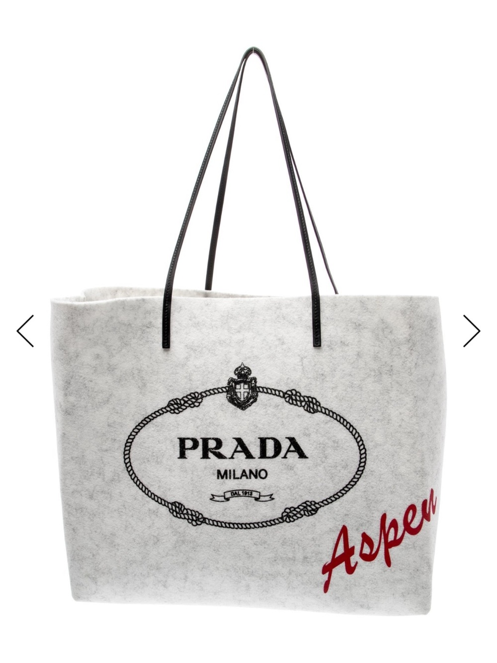 Prada White Felt Tote with Black Logo and Red Script